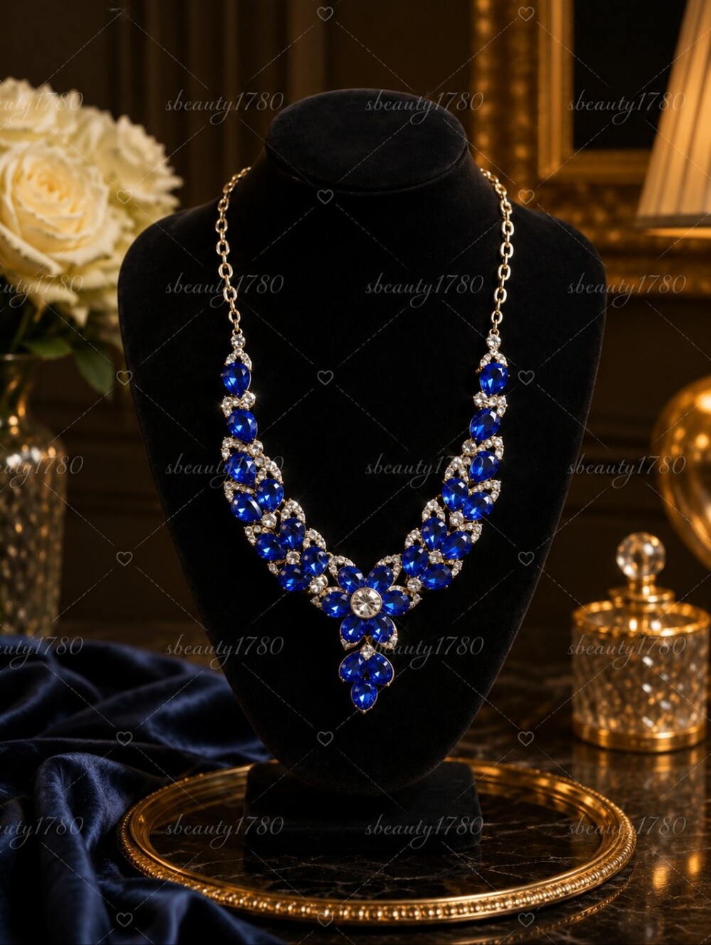 Blue Crystal Statement Necklace